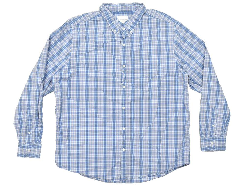 American Eagle Men XXL Blue Pink Plaid Long Sleeve Button Down Cotton Shirt